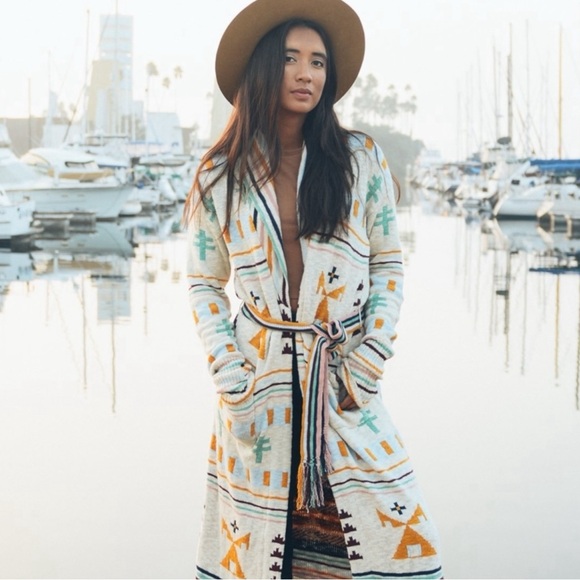 Faherty X B Yellowtail Paloma Duster Sweater Coat Hoodie Western Bohemian Small - Picture 3 of 17